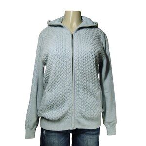 IRELANDS EYE Cable Knit FISHERMAN Hoodie Zip Cardigan Sweater Wool Cashmere L